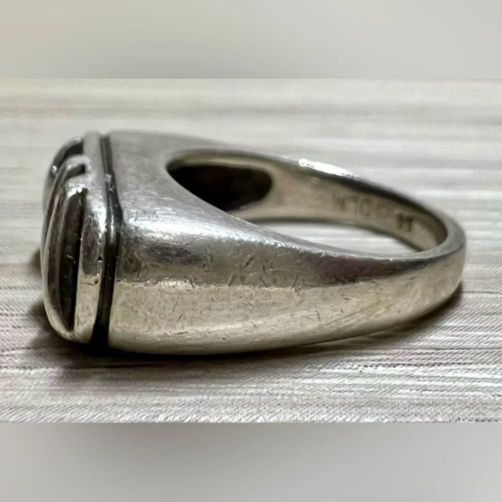 Designer Signed DIAN MALOUF Sterling Silver Star & Stripes Band Ring, Size 5.5